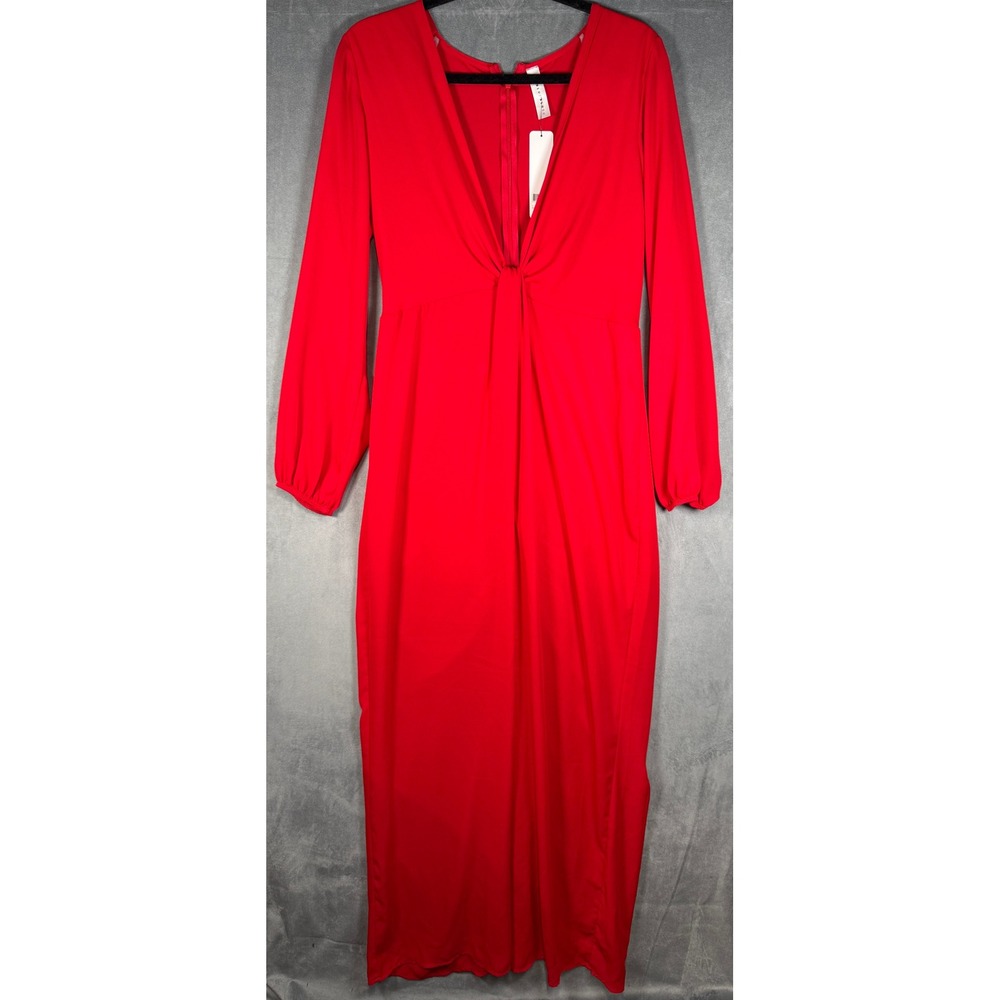 Bobbles & Lace Red Jumpsuit Women's Large Deep V Neck Long Sleeve NWT